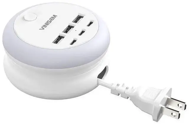 Alt view image 6 of 10 - US Multi-Port Power Strip with Night Light, 6-Outlet Surge Protector with 6 USB Ports (3 USB-A + 3 Type-C), 1.4m Extension Cord 1250W/10A for Home Office Bedroom