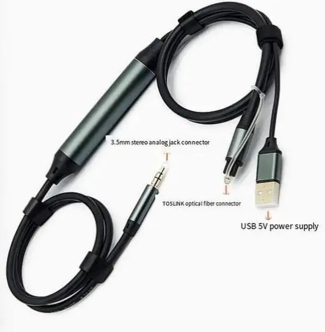 Alt view image 10 of 10 - TOSLINK to 3.5mm Analog Audio Converter Cable Optical to Aux Adapter with Built-in DAC, USB Powered, Supports 24bit/192kHz, for TV, Game Console, Soundbar, Headphone