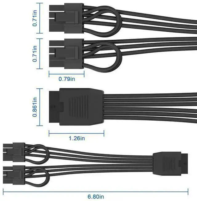 Alt view image 11 of 12 - 12VHPWR Cable Extension, 16 Pin(12+4) Female to Dual PCIe 8 Pin(6+2) Male GPU, PSU Conversion Cable for Power Supply 6.8 in(17cm)