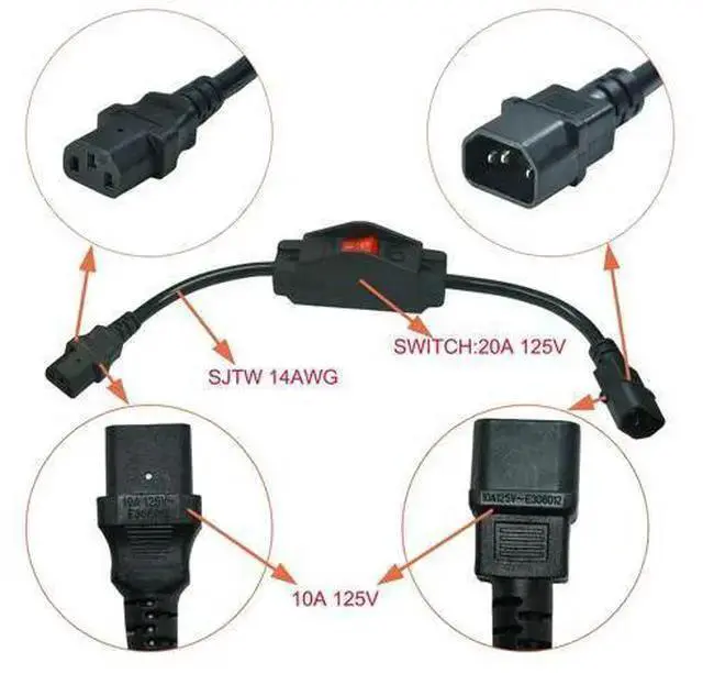 Alt view image 4 of 6 - WISDUM IEC 320 C14 to C13 Heavy Duty Short Power Cord with On-Off Switch,Standard Computer Power Extension Cord, 3Pin Male -Female Extension Cord with Inline Cord Switch, 42CM, Black