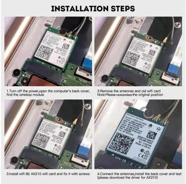 Alt view image 14 of 14 - Tri-Band AX210 Wifi Card Wi-Fi 6E AX210NGW NGFF M.2 2230 160MHz 2x2 MU-MIMO AX3000 Wireless 802.11ax Wi-Fi Bluetooth Network Adapter for PC Windows 10/11(64bit) Only eokCXOY