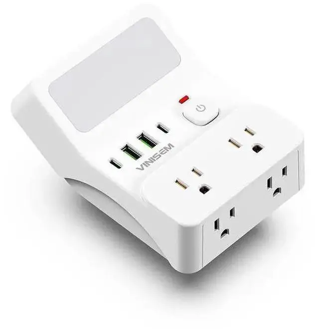 Alt view image 5 of 8 - US Multi-Function Power Strip with Bedside Lamp, 6-Outlet Surge Protector with 2 USB Ports (5V/2.1A) Eye-Care Reading Light for Dorm, Home Office, Nightstand 2500W/10A White