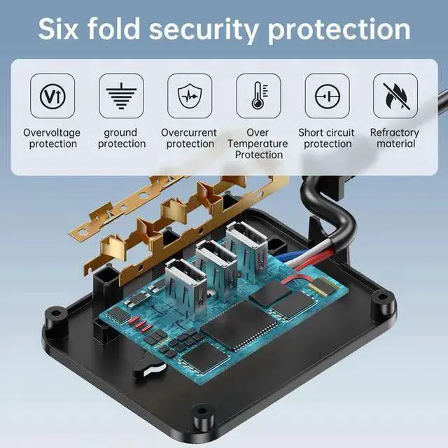 Alt view image 8 of 10 - PC-15 US Power Strip, 3-Outlet Surge Protector with 3 USB-A Ports (3.6A Smart Output) Master Switch, Flat Plug Extension Cord for Home Office Black
