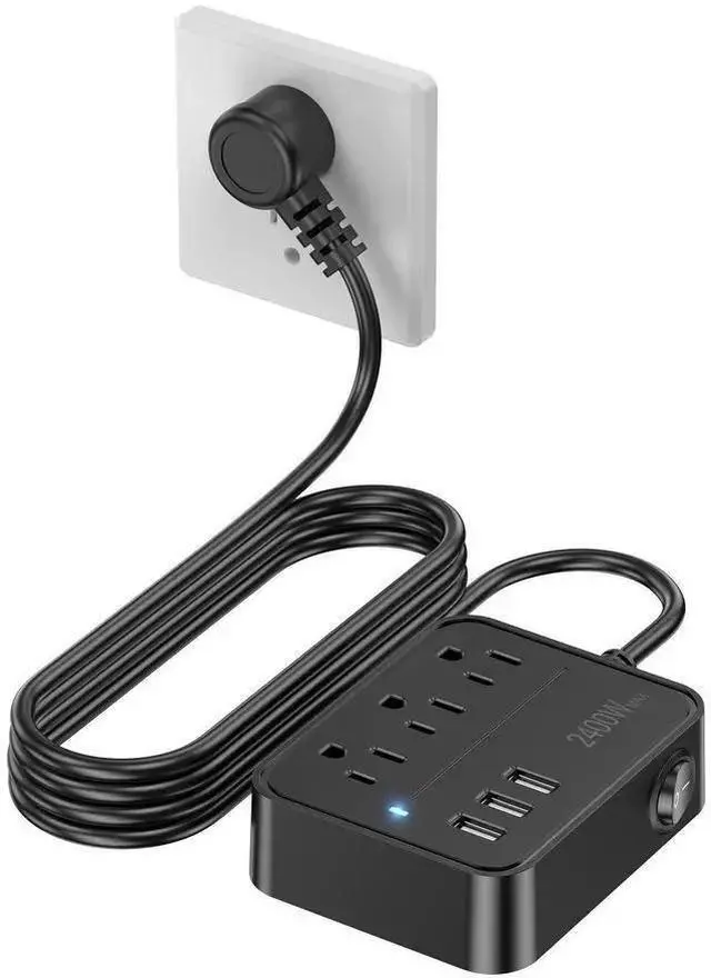 Alt view image 6 of 10 - PC-15 US Power Strip, 3-Outlet Surge Protector with 3 USB-A Ports (3.6A Smart Output) Master Switch, Flat Plug Extension Cord for Home Office Black