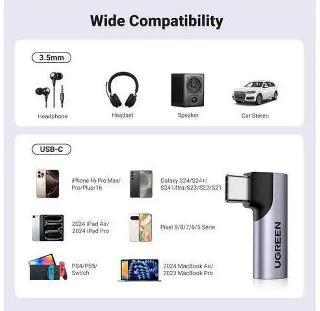 Alt view image 7 of 7 - WISDUM USB C to 3.5mm Audio Adapter Type C Aux Headphone Jack DAC Stereo Mic HiFi Right Angle Dongle Compatible with iPhone 16 15 Pro Max/15 Pro/15 Plus, iPad Pro, Galaxy S24 Ultra Pixel 9 Pro, Gray