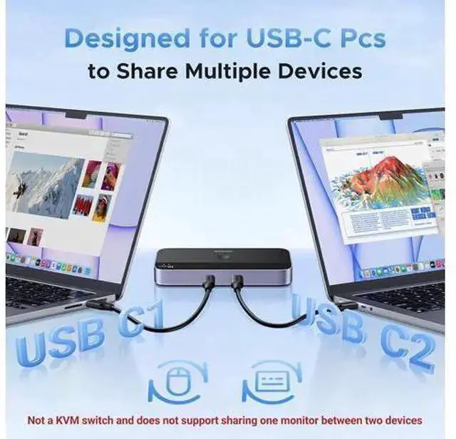 Alt view image 2 of 7 - WISDUM USBC Switch 2 Computers Share 4 USB 3.2 Ports, 10Gbps Switcher Selector for PC Laptop Keyboard Mouse, Sharing Switch Adapter with 2 USB-C to C Data Cables and Remote