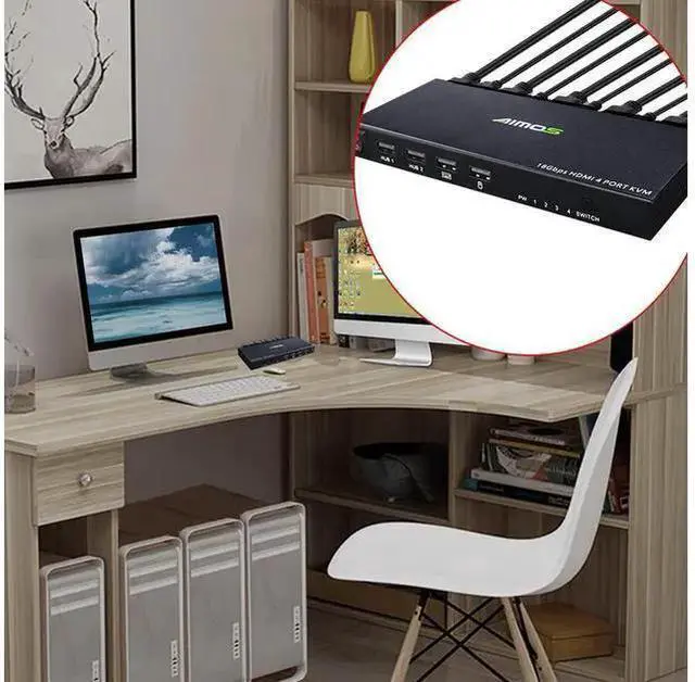 Alt view image 11 of 14 - KVM Switch HDMI 4K @60Hz 4 Port Box, USB Switch with 4 USB 2.0 Hubs, 4 in 1 Out HDMI KVM Switch Support Wireless Keyboard and Mouse and hotkey Switching, No Power Require eokCXOY