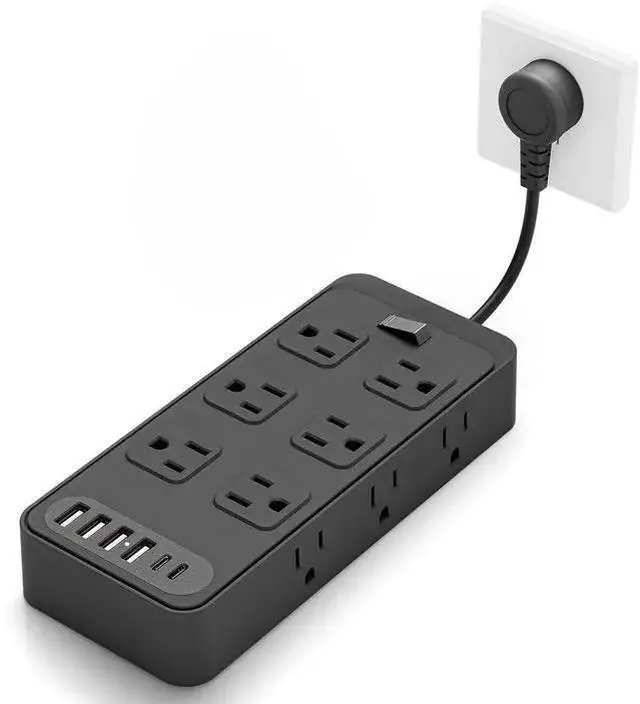 Alt view image 7 of 12 - LP14 US Mini Power Strip, 3-Outlet Surge Protector with 4 USB Ports (2 USB-A + 2 USB-C), 1250W/10A Ultra-Short 3-inch Cable, Wall Mountable for Home Office Travel Black