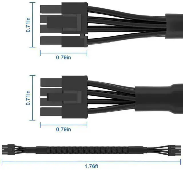 Alt view image 10 of 12 - PCIe Cable for M SI Power Supply, PCIe 8 Pin Male to 6+2 Pin Male GPU Power Extension, 18AWG 10A Modular PSU Cable for M SI MAG A750GL A850GL -25.6 inch(65CM) Black Braided