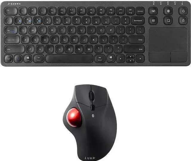 Alt view image 8 of 14 - SANWA Bluetooth Trackball Mouse + 3-Device Bluetooth Keyboard with Touchpad Set, Programmable Silent Rollerball Mice, 20 Shortcuts, Pantograph Keys Keyboard, Compatible with Mac, Windows, Laptop, iOS