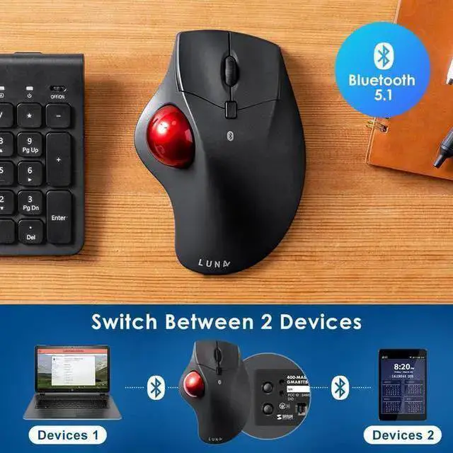 Alt view image 11 of 14 - SANWA Bluetooth Trackball Mouse + 3-Device Bluetooth Keyboard with Touchpad Set, Programmable Silent Rollerball Mice, 20 Shortcuts, Pantograph Keys Keyboard, Compatible with Mac, Windows, Laptop, iOS
