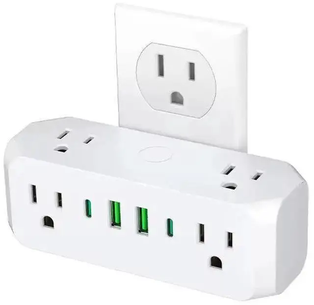 Alt view image 6 of 10 - US Type-C Tower Power Strip, 5-Outlet Vertical Surge Protector with 3 USB Ports (2 USB-A + 1 Type-C) Space-Saving Standing Design for Desktop, Counter 1250W/10A, White