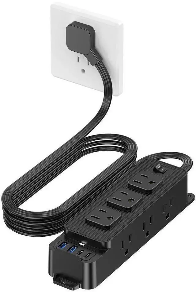Alt view image 6 of 10 - PC-18 US Smart Power Strip, 9-Outlet Surge Protector with 4 USB Ports (2 USB-A + 2 USB-C), 2400W/10A 5ft Braided Flat Plug Extension Cord, Wall Mountable For Home Office