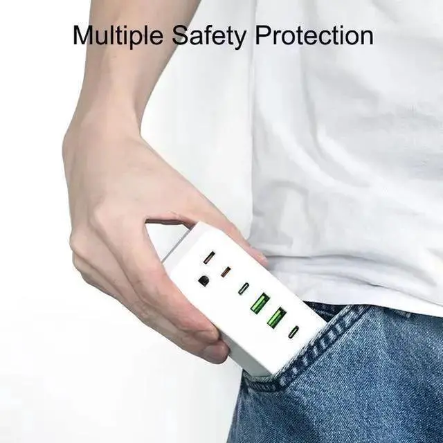 Alt view image 9 of 10 - US Type-C Tower Power Strip, 5-Outlet Vertical Surge Protector with 3 USB Ports (2 USB-A + 1 Type-C) Space-Saving Standing Design for Desktop, Counter 1250W/10A, White