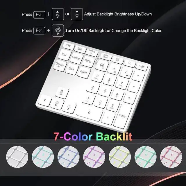 Alt view image 3 of 5 - WISDUM LINKEET Tri-Mode Aluminum Numpad 7-Color Backlit Bluetooth 5.0/Wired USB-C/2.4G Wireless Number Pad Slim 35-Key Rechargeable Numeric Keypad External Keyboard Num Pad for Laptop, Mac - Silver Wh
