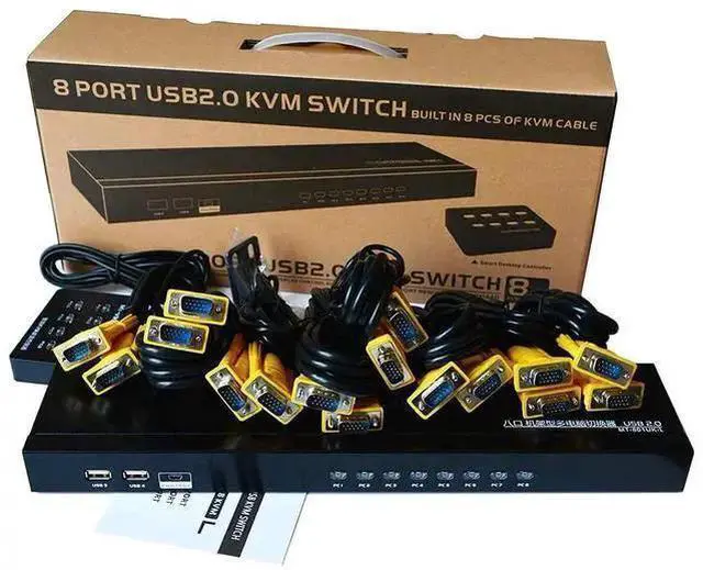 Alt view image 13 of 13 - KVM Switch 8 Port KVM Switch VGA USB+8 Cables 2 in1 & Wired Extended Selector, MT-VIKI 8x1 Rackmount KVM VGA Switch eokCXOY