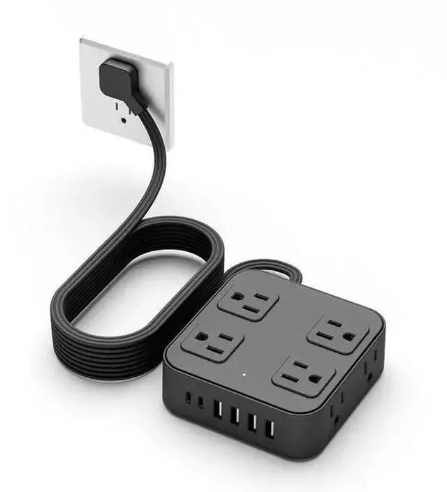 Alt view image 7 of 12 - US Power Strip with USB Ports, 3.6A Charging Hub, 2400W Surge Protector Overload Protection, V-0 Flame Retardant, 1.5m Extension Cord for Home Office ETL Listed Black