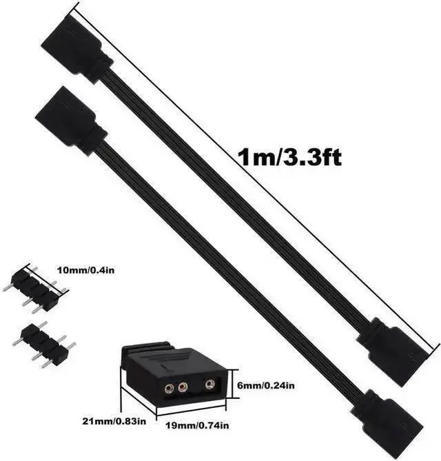 Alt view image 9 of 14 - ARGB Extension Cable 5V 3 Pin Addressable RGB Connector Adapter Extension Cable Synchronous Cord Wire for ARGB LED Fans-1M/3.3FT-2Pcs