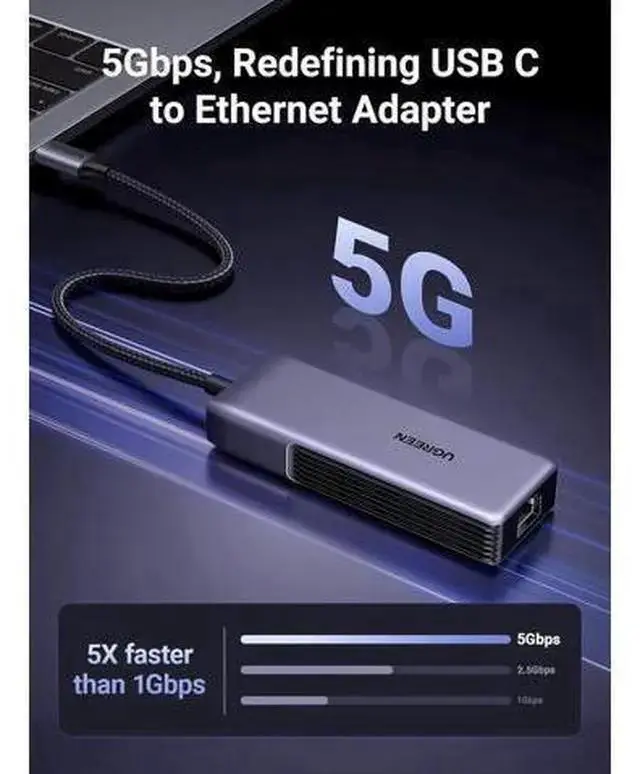 Alt view image 2 of 7 - WISDUM USB C to Ethernet Adapter 5Gb, Ethernet Adapter for Laptop, Aluminum with Thermal Design, Type C (Thunderbolt 5/4/3 Compatible) to RJ45 Network LAN Internet, Compatible for MacBook Air/Pro, XPS