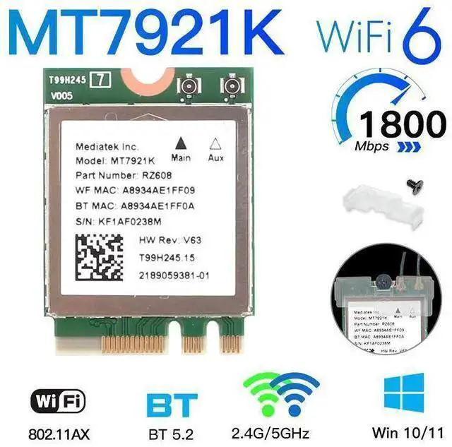 Alt view image 9 of 14 - MT7921K M.2 WiFi 6 Card for PC Dual Band 2.4GHz/5GHz 1800Mbps 802.11ax/ac wifi Bluetooth 5.2 Network Card same as wifi 6 AX200 Wireless Adapter Support Windows 10/11 eokCXOY