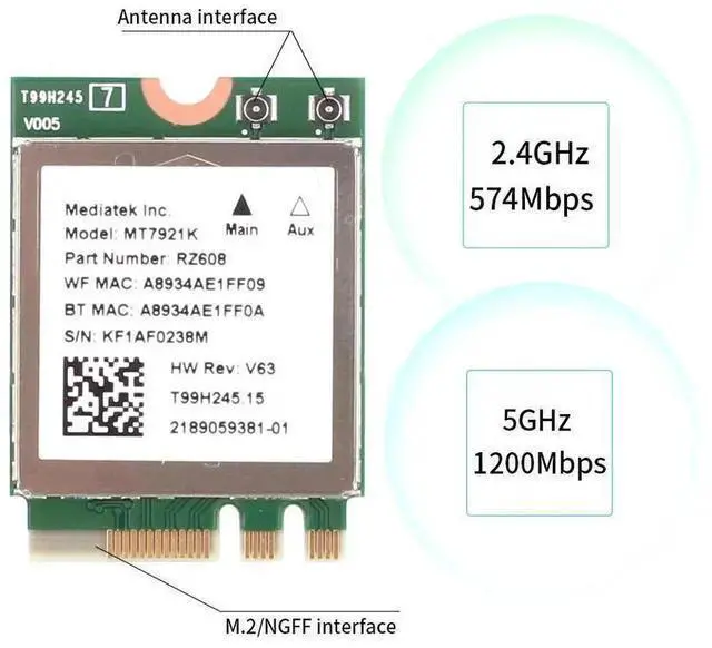 Alt view image 10 of 14 - MT7921K M.2 WiFi 6 Card for PC Dual Band 2.4GHz/5GHz 1800Mbps 802.11ax/ac wifi Bluetooth 5.2 Network Card same as wifi 6 AX200 Wireless Adapter Support Windows 10/11 eokCXOY