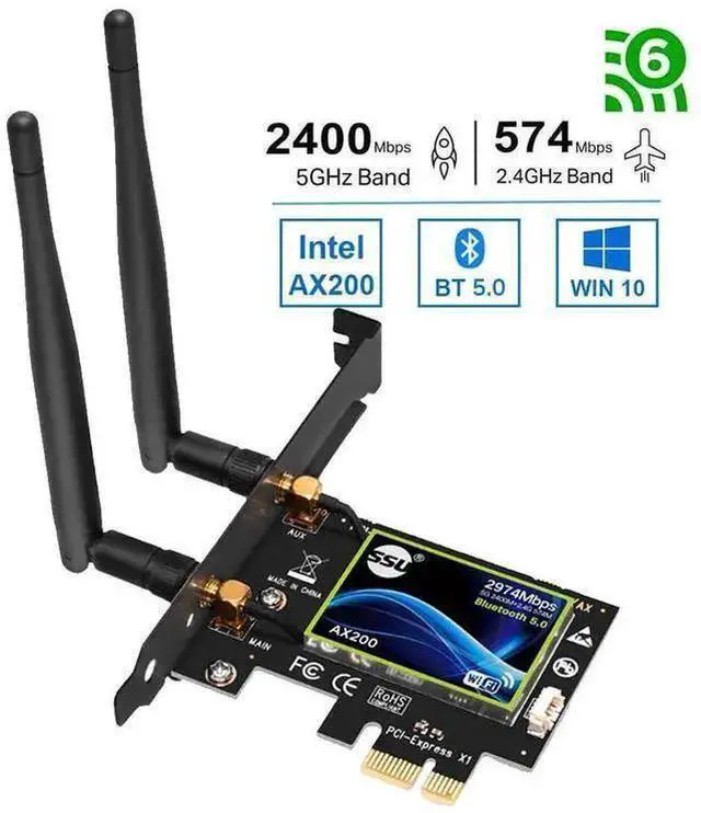 Alt view image 8 of 14 - WiFi 6 AX200 PCIE WiFi Card 2974Mbps with Bluetooth 5.0, 802.11AX Dual Band 5GHz/2.4GHz Wireless PCIe Adapter for PC Desktop,Support Windows 10 64bit eokCXOY