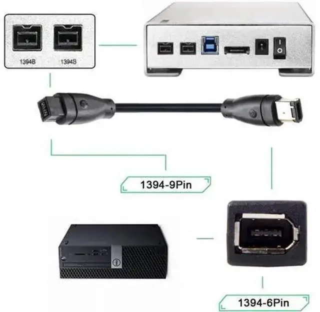 Alt view image 4 of 6 - WISDUM 9 PIN / 6 PIN BETA FireWire 800 - FireWire 400 9-6 Cable IEEE 1394B 1.8m Black