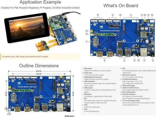 Main image of WISDUM Waveshare Compute Module 4 IO Board with PoE Feature, Compatible with Raspberry Pi, Suitable for All Variants of CM4