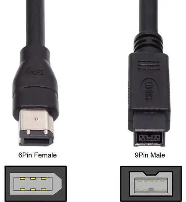 Alt view image 6 of 6 - WISDUM 9 PIN / 6 PIN BETA FireWire 800 - FireWire 400 9-6 Cable IEEE 1394B 1.8m Black