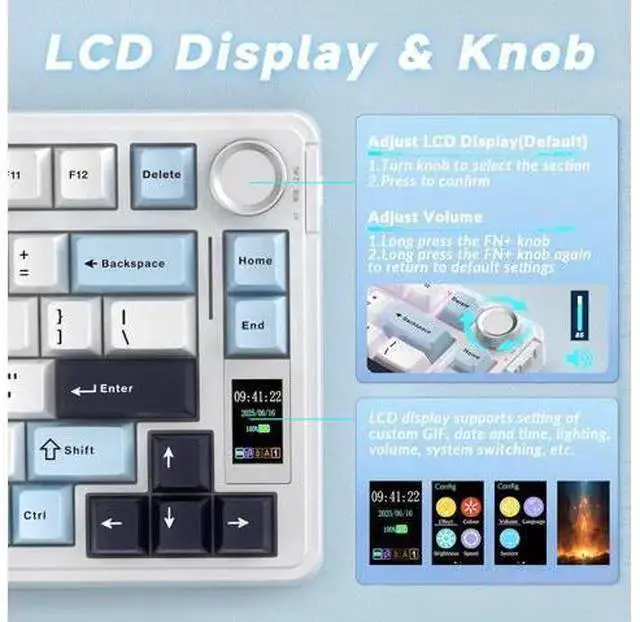 Alt view image 3 of 7 - WISDUM AULA S75 PRO Wireless Mechanical Keyboard with Screen&Knob, 75% Hot Swappable Gaming Keyboard with Pre-lubed Switches, RGB Backlit, PBT Keycaps Creamy Sounding Pc Gaming Keyboards