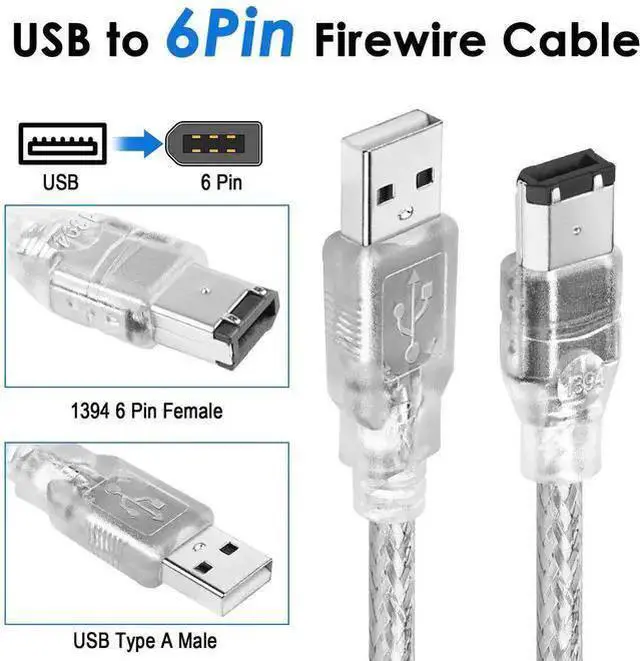 Alt view image 9 of 14 - Firewire to USB Adapter Cable 6-Pin IEEE 1394 Male to USB 2.0 Male Converter Firewire 400 1394-a to USB A Connector Cord for Digital Video Camera Printer Hard Disk (Clear Cable) 1.8m/6ft