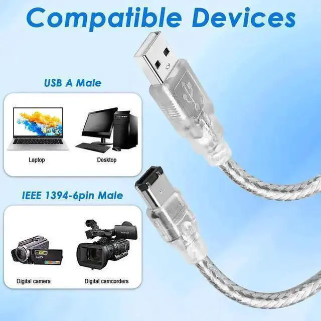 Alt view image 10 of 14 - Firewire to USB Adapter Cable 6-Pin IEEE 1394 Male to USB 2.0 Male Converter Firewire 400 1394-a to USB A Connector Cord for Digital Video Camera Printer Hard Disk (Clear Cable) 1.8m/6ft