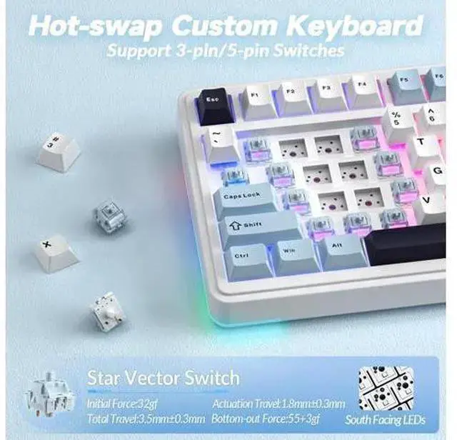 Alt view image 5 of 7 - WISDUM AULA S75 PRO Wireless Mechanical Keyboard with Screen&Knob, 75% Hot Swappable Gaming Keyboard with Pre-lubed Switches, RGB Backlit, PBT Keycaps Creamy Sounding Pc Gaming Keyboards