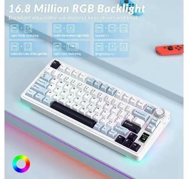 Alt view image 6 of 7 - WISDUM AULA S75 PRO Wireless Mechanical Keyboard with Screen&Knob, 75% Hot Swappable Gaming Keyboard with Pre-lubed Switches, RGB Backlit, PBT Keycaps Creamy Sounding Pc Gaming Keyboards
