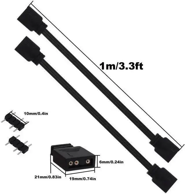 Alt view image 9 of 14 - ARGB Extension Cable 5V 3 Pin Addressable RGB Connector Adapter Extension Cable Synchronous Cord Wire for ARGB LED Fans-1M/3.3FT-2Pcs