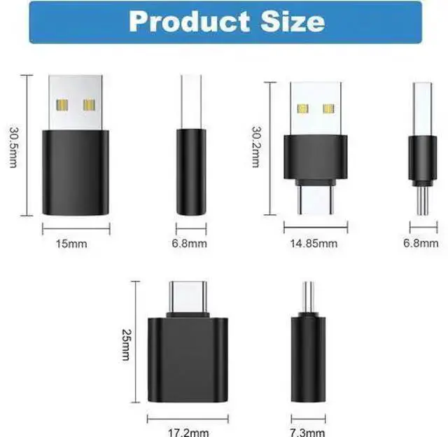 Alt view image 5 of 5 - WISDUM A USB C Adapter (6 Pack), USB A Male to USB C Male, USB 3.0 Male to USB C Female, USB Type-C Male to USB 3.0 Female Converter Connector (Black)