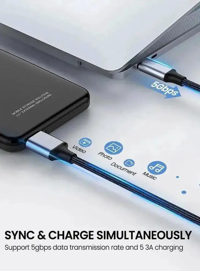 Alt view image 20 of 20 - USB Micro B to USB Type C Cable 10 Gbps Fast Data Transfer Cord 3A Quick Charge Compatible with MacBook, iPad, Galaxy S24, Laptop, External Hard Drive - Nylon Black Wire 0.5 M / 1.6 Feet
