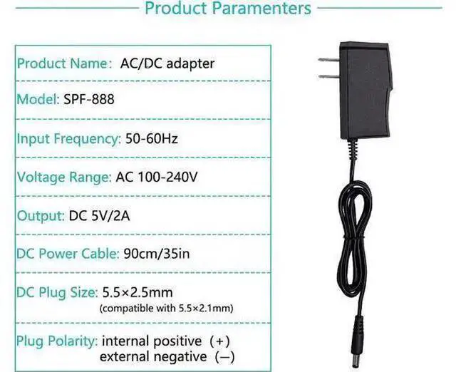 Alt view image 3 of 7 - WISDUM 5V 2A AC DC Adapter with 5.5 x 2.5mm Charger US Plug 5V 2A Power Adapter 5V 2A 1A Switching Power Adapter 5V 2000ma Switching Power Supply Charger DC Connector Jack 5.5mmx2.1mm