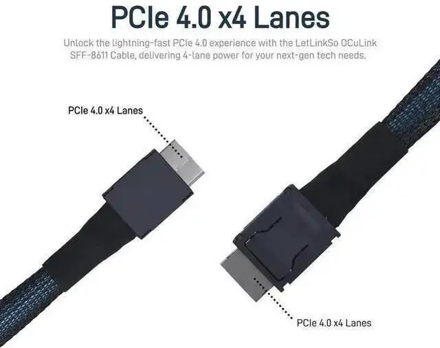 Alt view image 8 of 10 - Oculink Cable PCIe 4.0 SFF-8611 4i Male Extension Cable for Oculink eGPU onexGPU Mini PC SSD, 3.3 feet (100 cm)