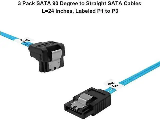 Alt view image 9 of 10 - Right-Angle SATA-III Cable:24 Inches,3-Pack Thin SATA 90-Degree Angled to Straight 2Ft 6Gbps Data Cable for SDD,HDD,Computer Blue (0.6M)