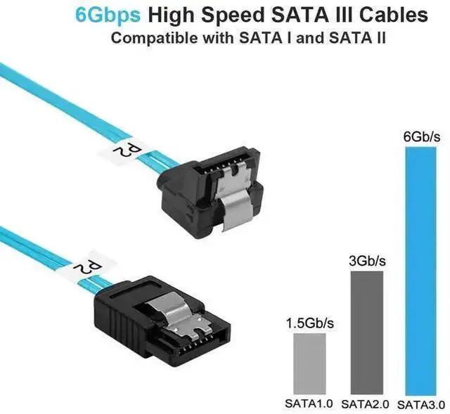 Alt view image 8 of 10 - Right-Angle SATA-III Cable:24 Inches,3-Pack Thin SATA 90-Degree Angled to Straight 2Ft 6Gbps Data Cable for SDD,HDD,Computer Blue (0.6M)