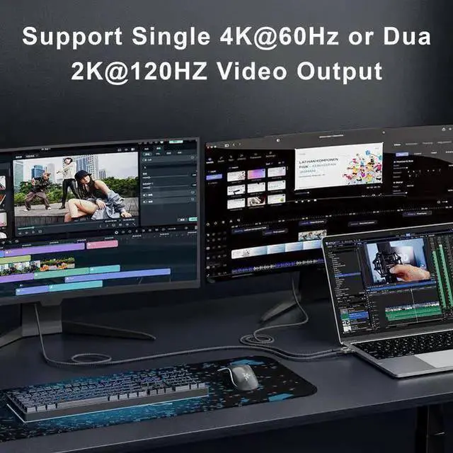 Alt view image 11 of 14 - Long USB C to Usbc Cable 6.6ft Compatible with Thunderbolt 3,USB-C 3.1 Cable 10Gbps Data Transfer,4K@60Hz/2K@120Hz Video Output Monitor Cord,Type-C Nylon Braided PD3.0 100W Fast Charging.