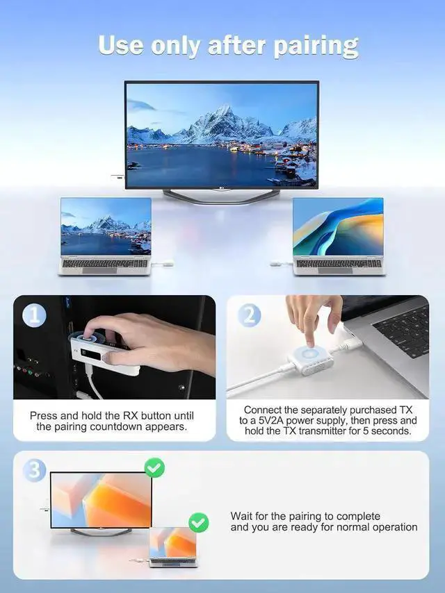 Alt view image 10 of 12 - Lemorele Wireless USB-C Transmitter 164FT Range - USB-C to HDMI Extender 2.4/5G 1080P@60Hz - for Streaming Video & Audio to HD TV/Projector/LED Displays from Phone/Laptop