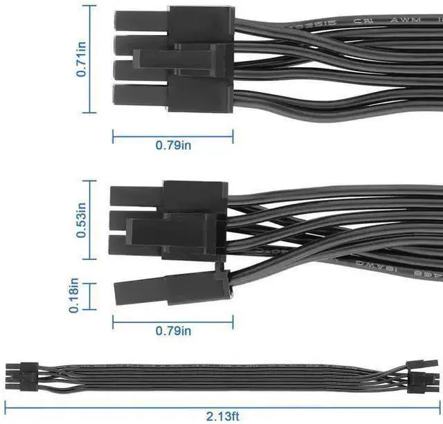 Alt view image 10 of 12 - PCIe Cable 8 Pin to 6+2 Pin GPU Power Extension - 25.6 in 18AWG Flat Modular PSU Cable for C orsair, Thermaltake, ARESGAME Power Supply