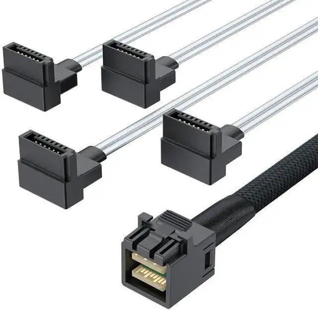 Alt view image 5 of 8 - Internal Mini SAS HD SFF-8643 to 4xSATA Cable, with Sideband, Compatible with 12Gbps SAS Drives and 6Gbps SAS/SATA Drives, SATA Right Angle, 0.5-m(1.64ft)