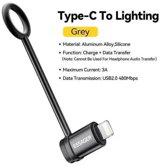 Alt view image 7 of 12 - Essager Lightning to USB-C OTG Adapter, 3A Fast Charging & 480Mbps Data Transfer, Type-C to Lightning Converter, Plug & Play for iPhone 15 Series, Aluminum Mini Portable C female To Lightning male