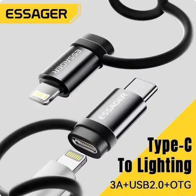 Alt view image 8 of 12 - Essager Lightning to USB-C OTG Adapter, 3A Fast Charging & 480Mbps Data Transfer, Type-C to Lightning Converter, Plug & Play for iPhone 15 Series, Aluminum Mini Portable C female To Lightning male