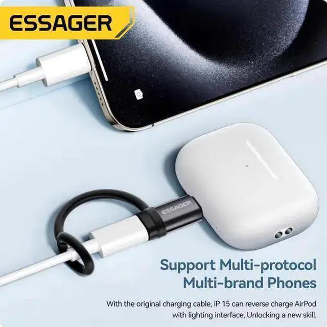 Alt view image 9 of 12 - Essager Lightning to USB-C OTG Adapter, 3A Fast Charging & 480Mbps Data Transfer, Type-C to Lightning Converter, Plug & Play for iPhone 15 Series, Aluminum Mini Portable C female To Lightning male