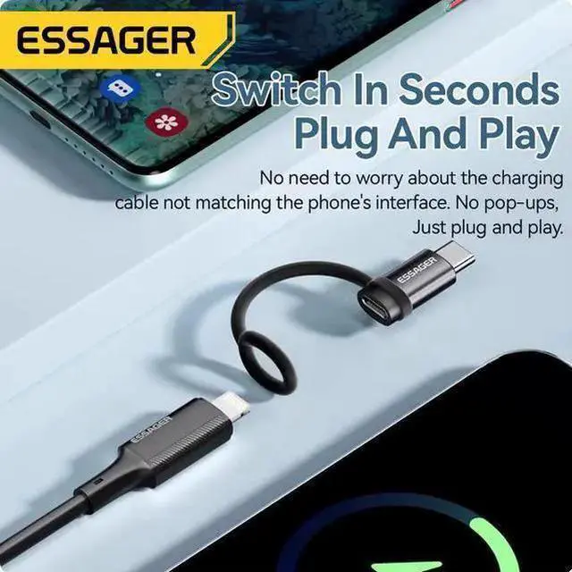 Alt view image 11 of 12 - Essager Lightning to USB-C OTG Adapter, 3A Fast Charging & 480Mbps Data Transfer, Type-C to Lightning Converter, Plug & Play for iPhone 15 Series, Aluminum Mini Portable C female To Lightning male