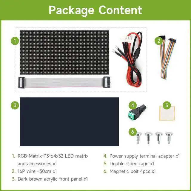 Alt view image 2 of 5 - WISDUM Waveshare RGB Full-Color LED Matrix Panel 64×32 Pixels Display Screen 2048 Individual LEDs 3mm Pitch Compatible with Raspberry Pi 5/4B/3B/Zero/Zero W/Zero 2W/Pico/Pico W/Pico WH, ESP32